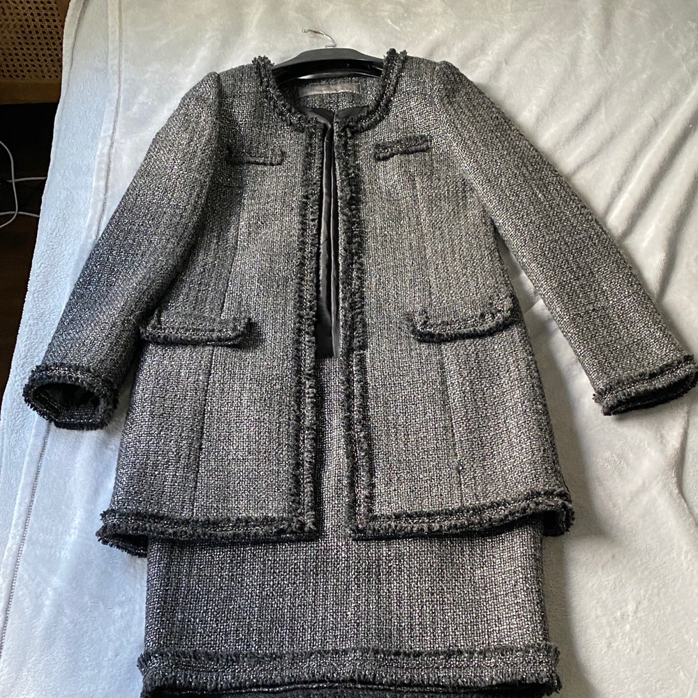 Zara Gray Wool Blend Coat with matching skirt